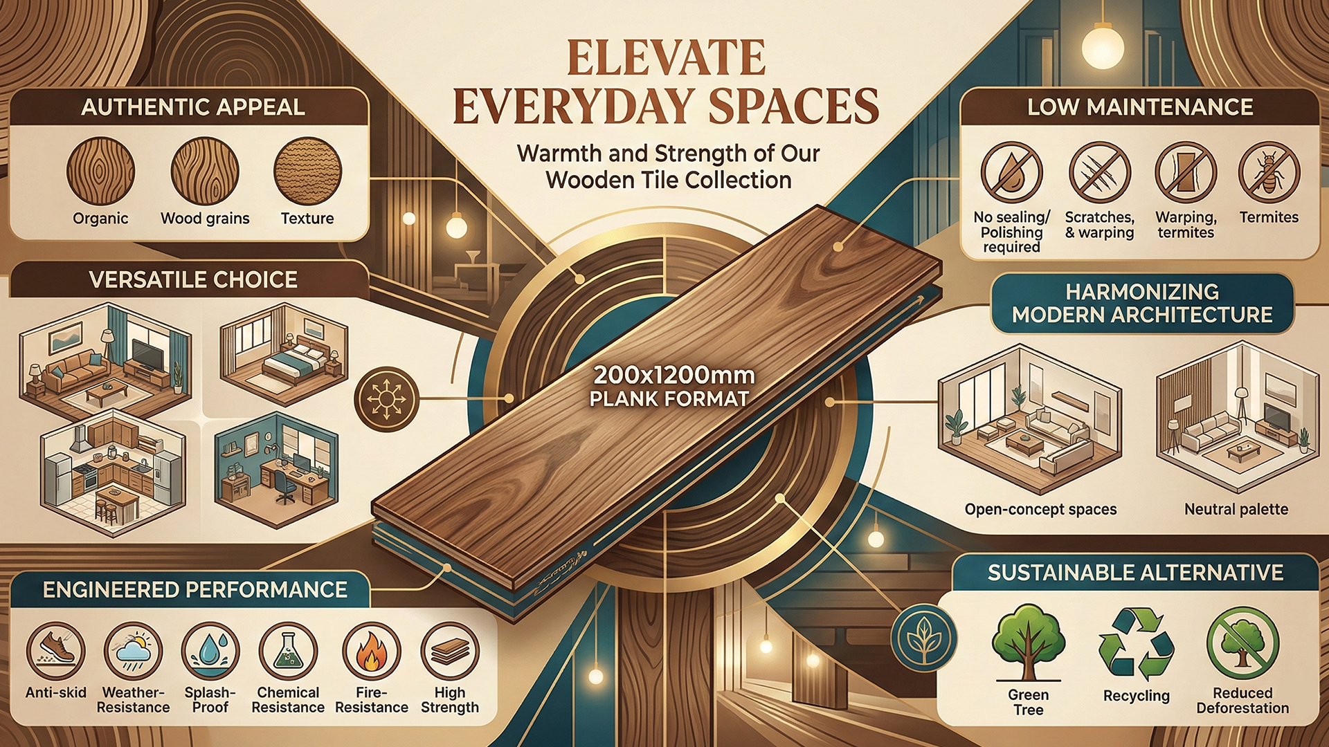 Wooden Tile Collection: Durable Wood-Look Porcelain Flooring